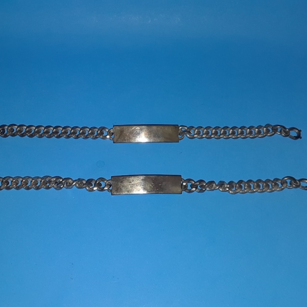 2 Vintage Elco Sterling Plaque Nickel-Silver Name Plate Chains